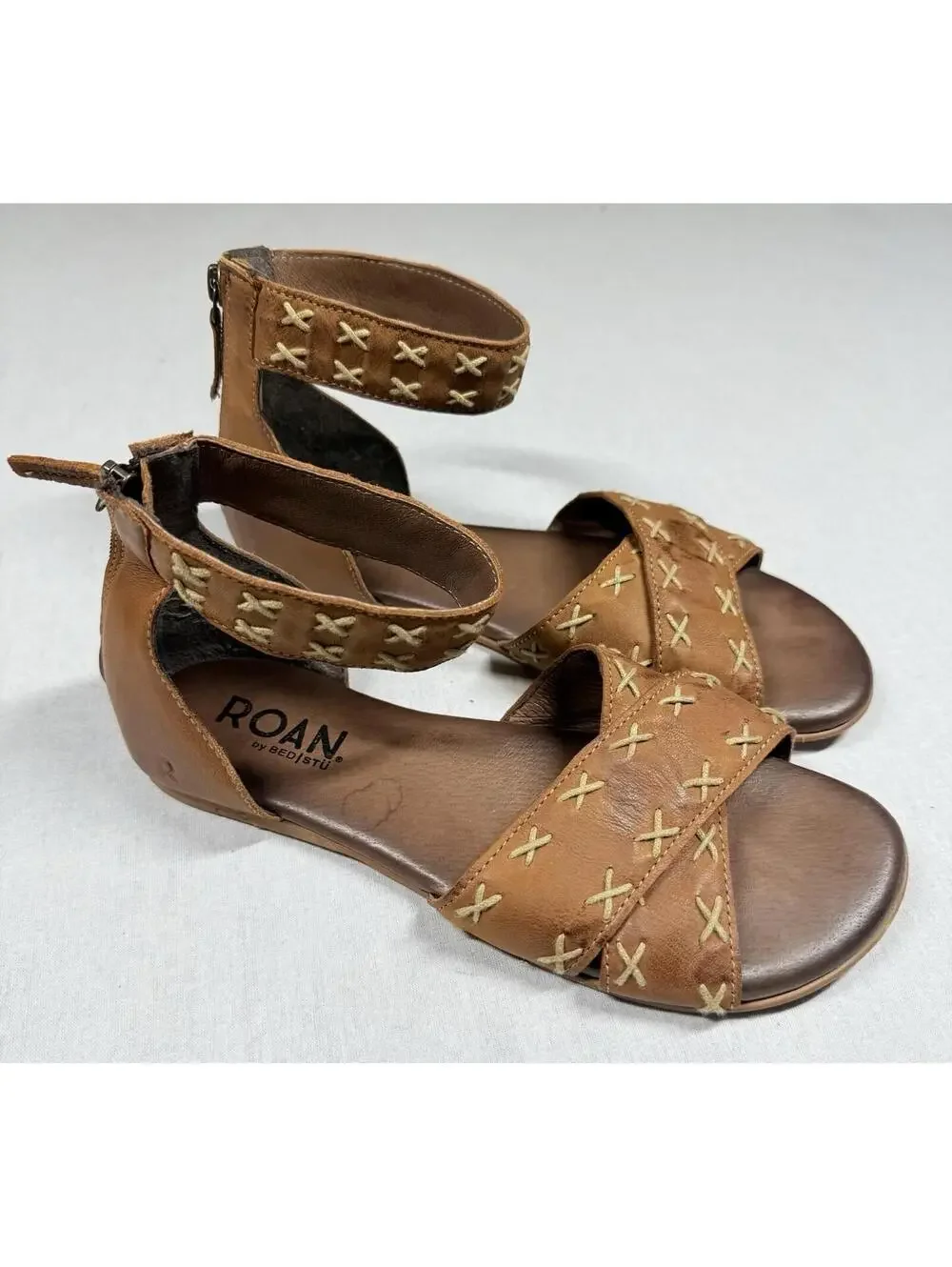 Bed‎ Stu Kel Bosco Leather Sandals Sz 8.5 Brown Leather Gladiator Flat Boho Cute